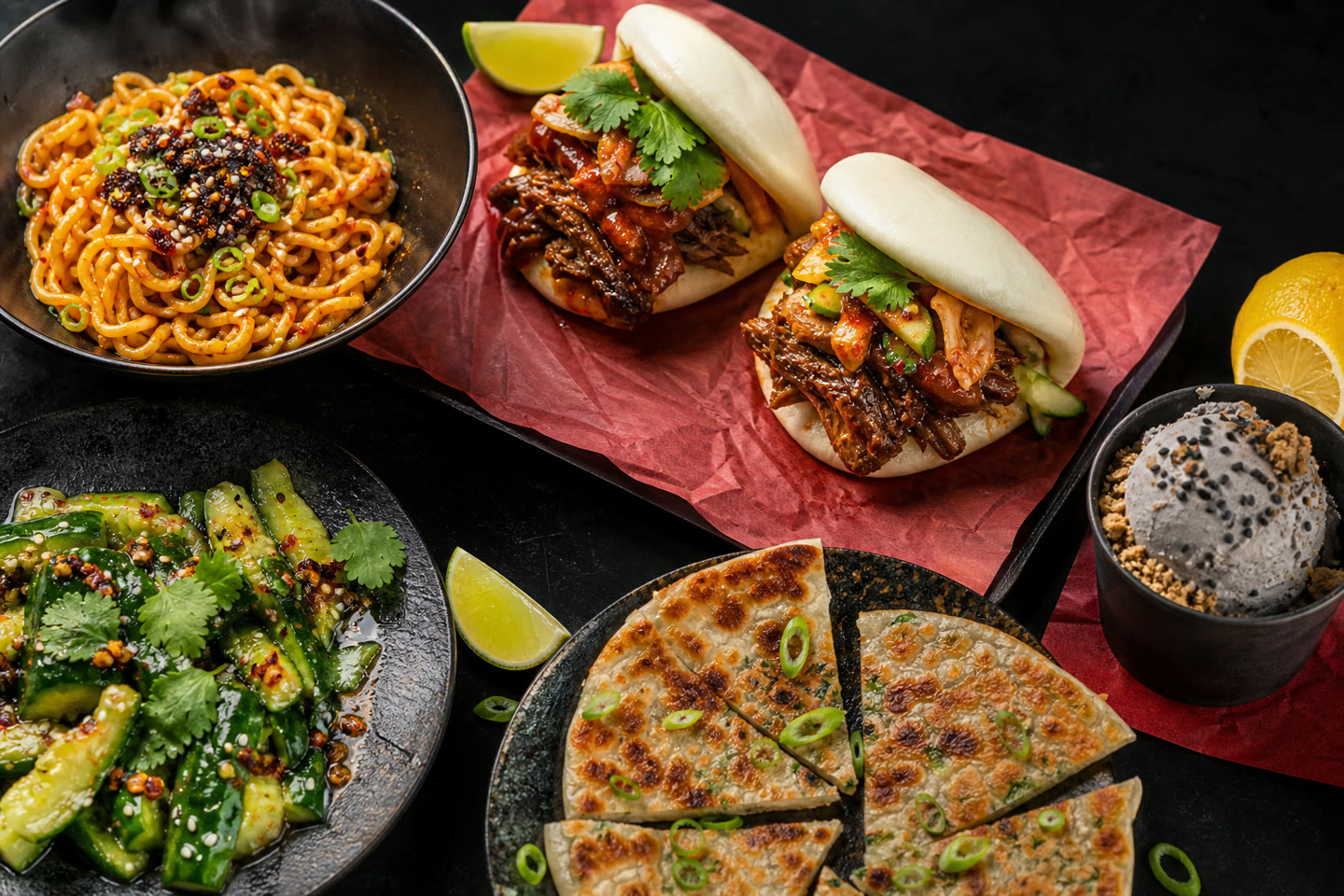 Bao, noodles, and sides from Ember Night Market